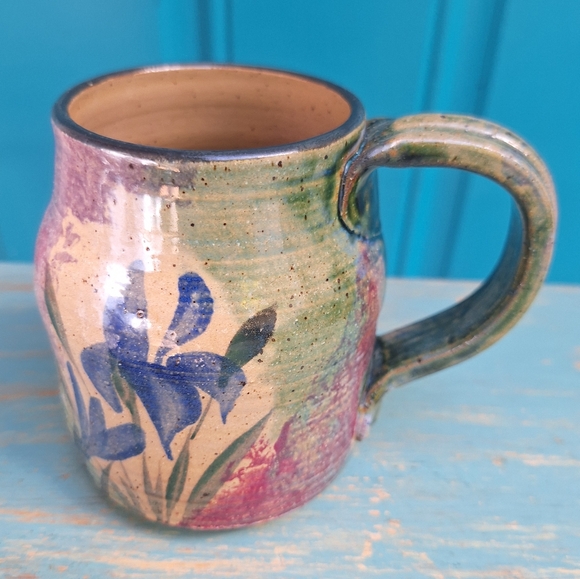 Blue Iris Pottery Clay Handmade Mug Glazed Color Swirl Signed by Artist Cup - Picture 8 of 16